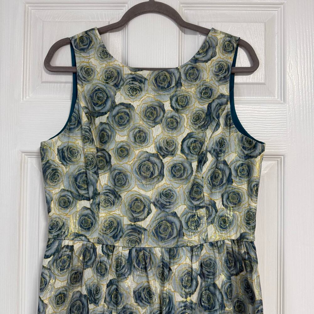 Belle Badgley Mischka Women's Floral Metallic Scoop Back Dress Size 12 - Picture 2 of 13